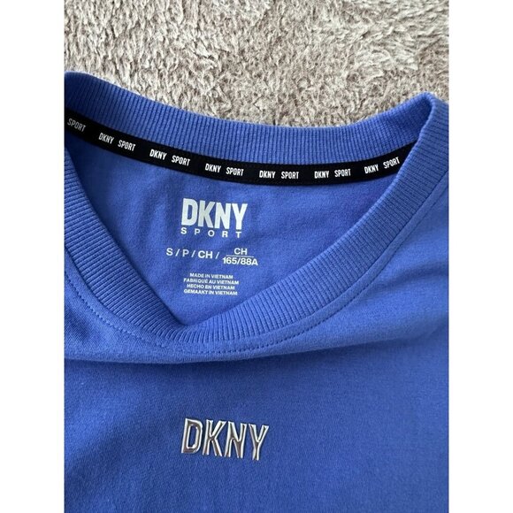 Dkny Sport Women's Metallic Bubble Logo Knot-Front T-Shirt Blue Tee - Picture 5 of 13